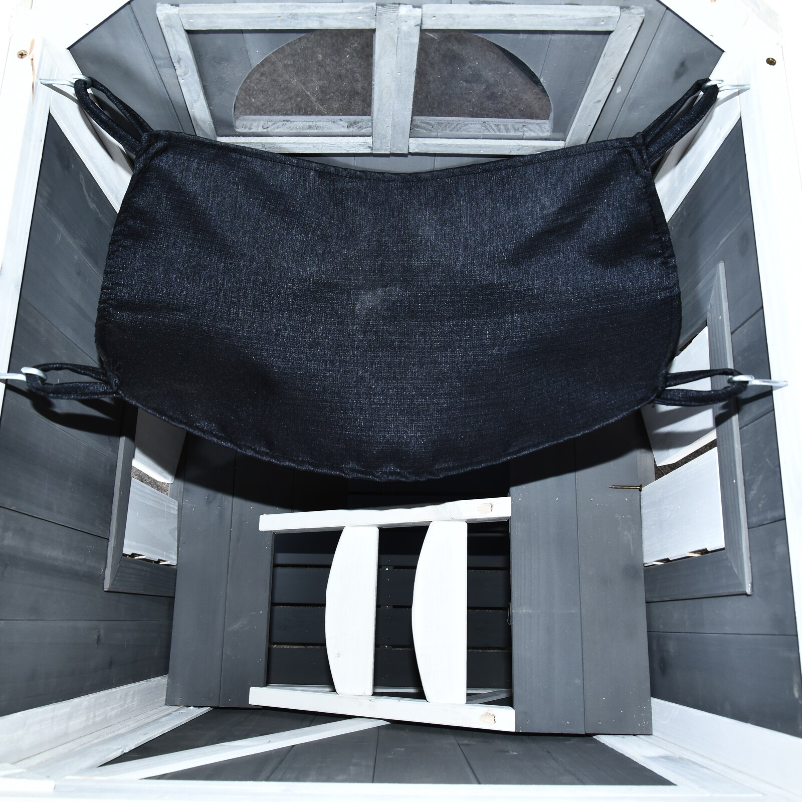 PawHut Katzenvilla mit Asphaltdach grau, weiß 59 x 55 x 109 cm (LxBxH)