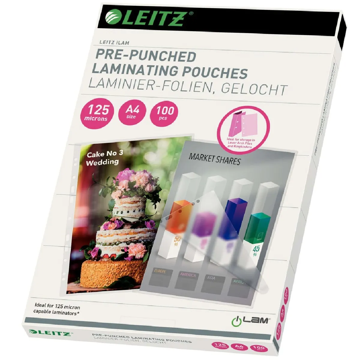 Leitz Pochette de plastification perforée 125 Microns A4