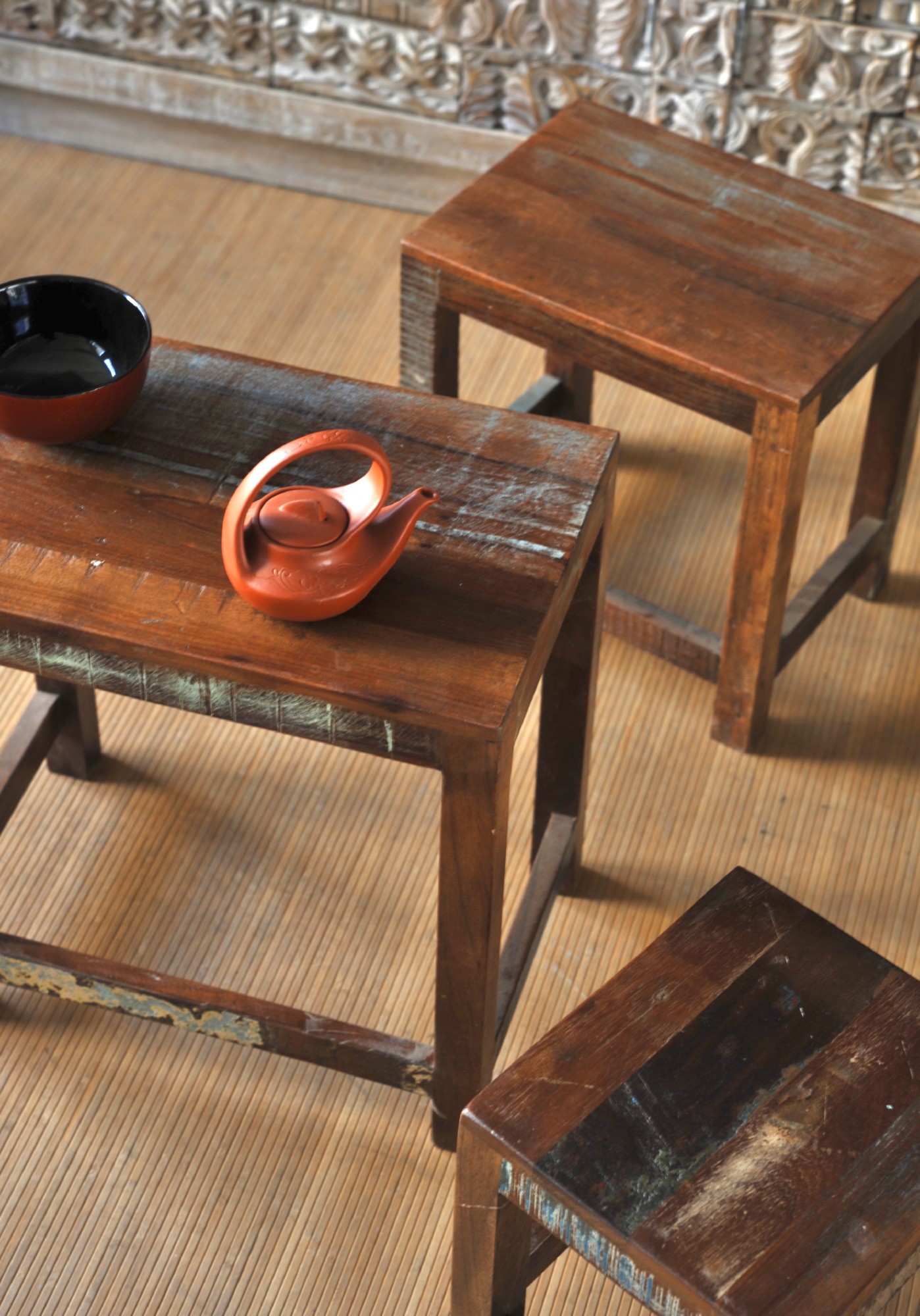 3er-Set Beistelltisch 'Jarrow' aus recyceltem Holz, multicolor von fischer's lagerhaus