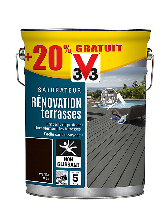 Saturateur extérieur terrasses et bardages Wengé V33 5L + 20% gratuit