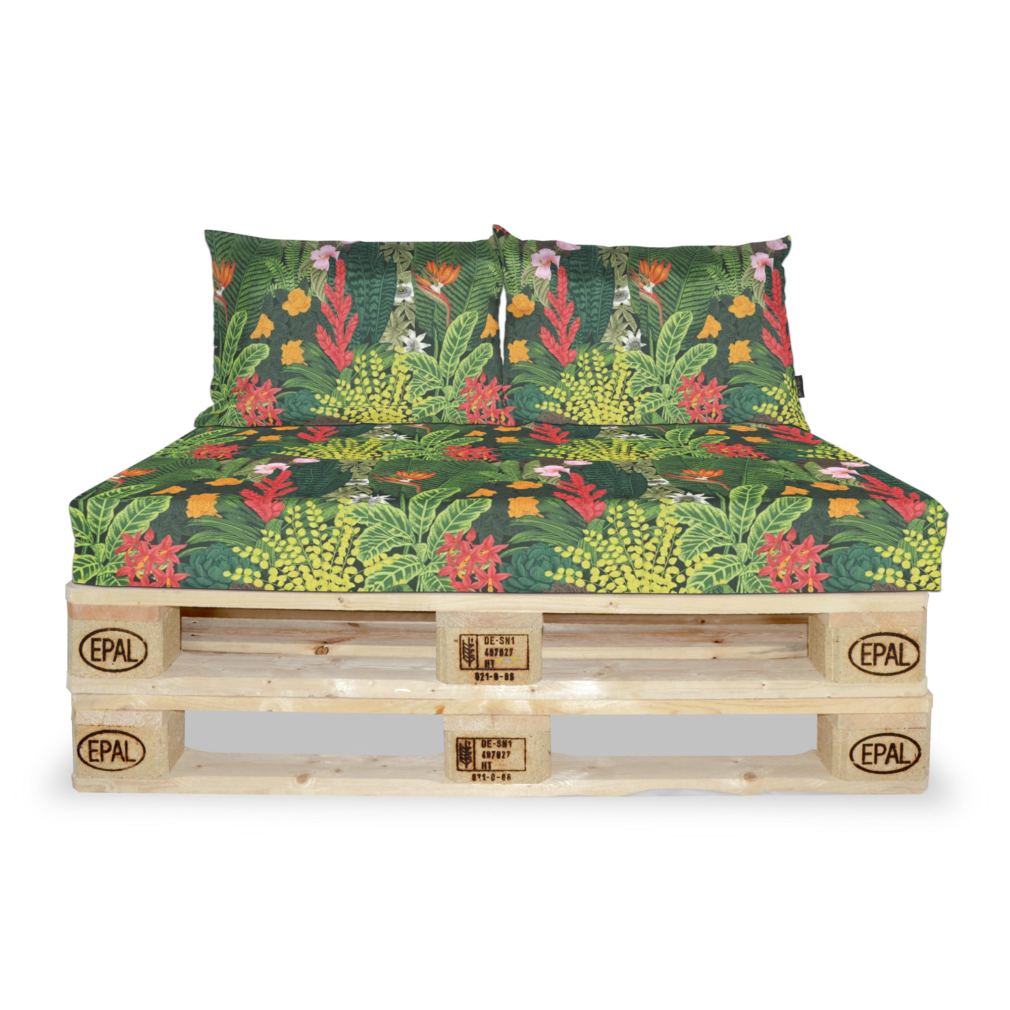 Palletkussen set bloemen jungle 120 x 80 x 8 cm