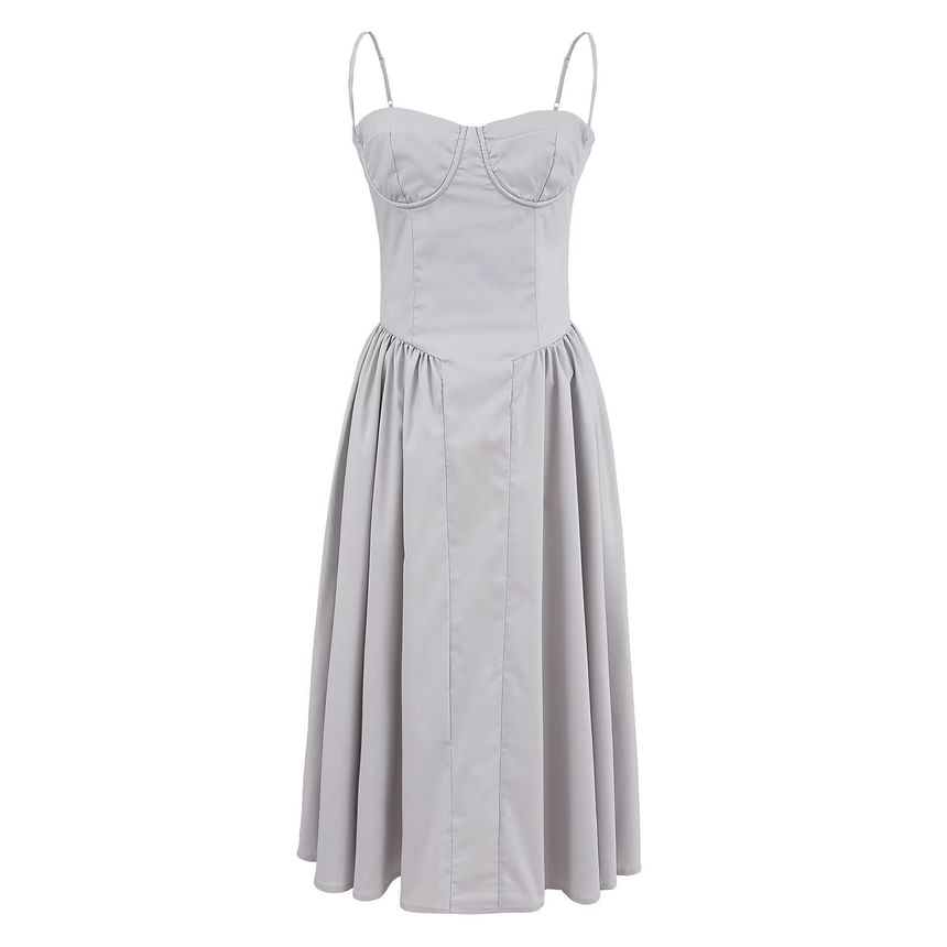 Trisica - Spaghettibandjes, effen, open rug, slim-fit midi-A-lijnjurk