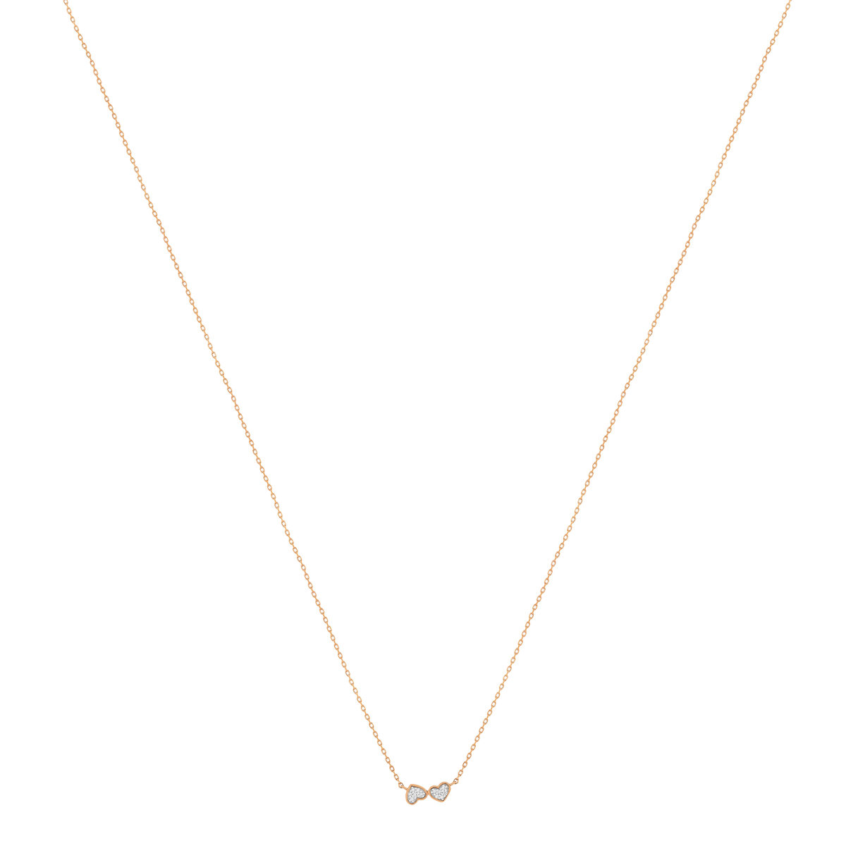 Collier or 375 rose diamants, motif coeur 45 cm