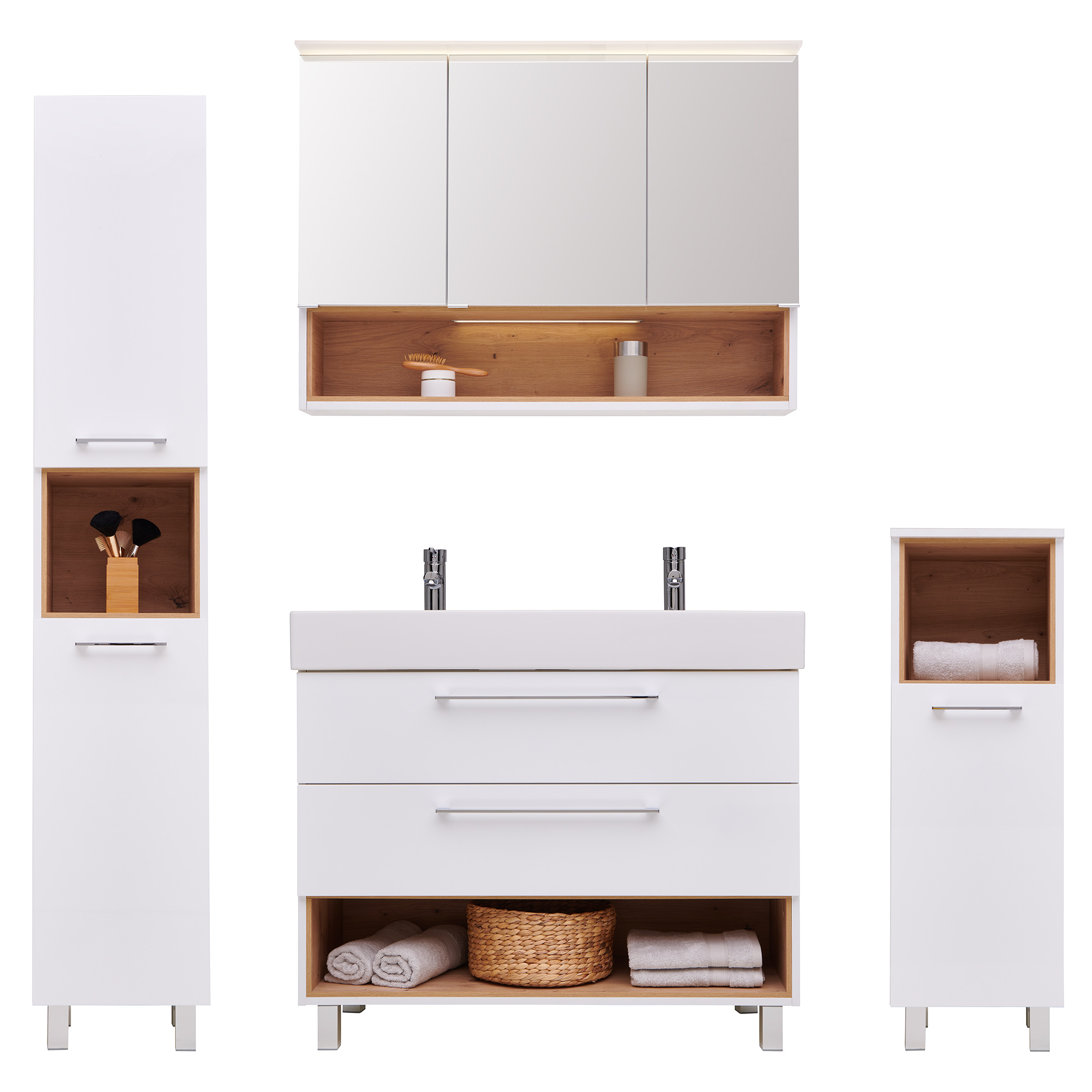 Hochschrank - weiß - Artisan Eiche - 35 cm