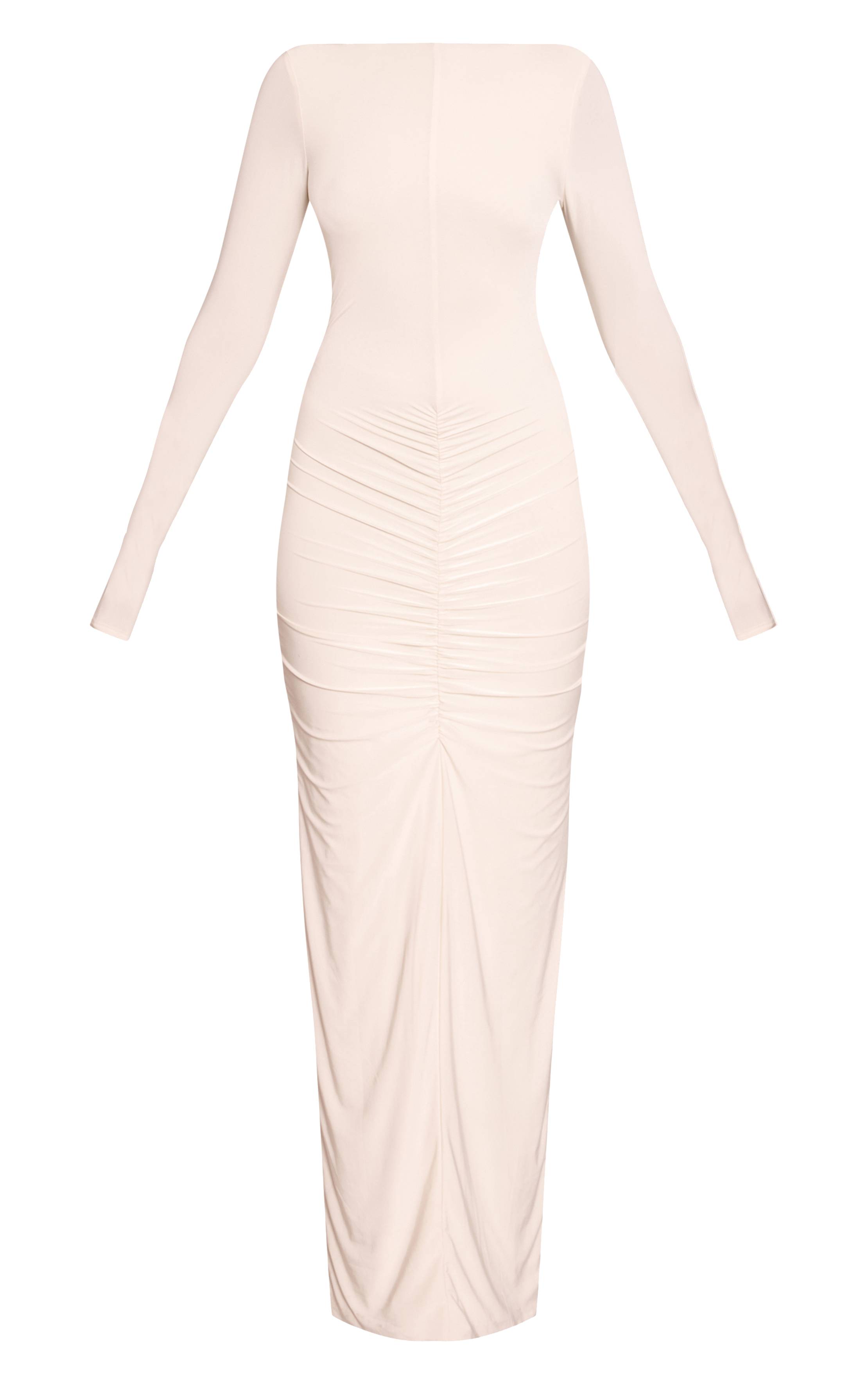 Crème Robe Longue Moulante Froncée À Dos Nu
