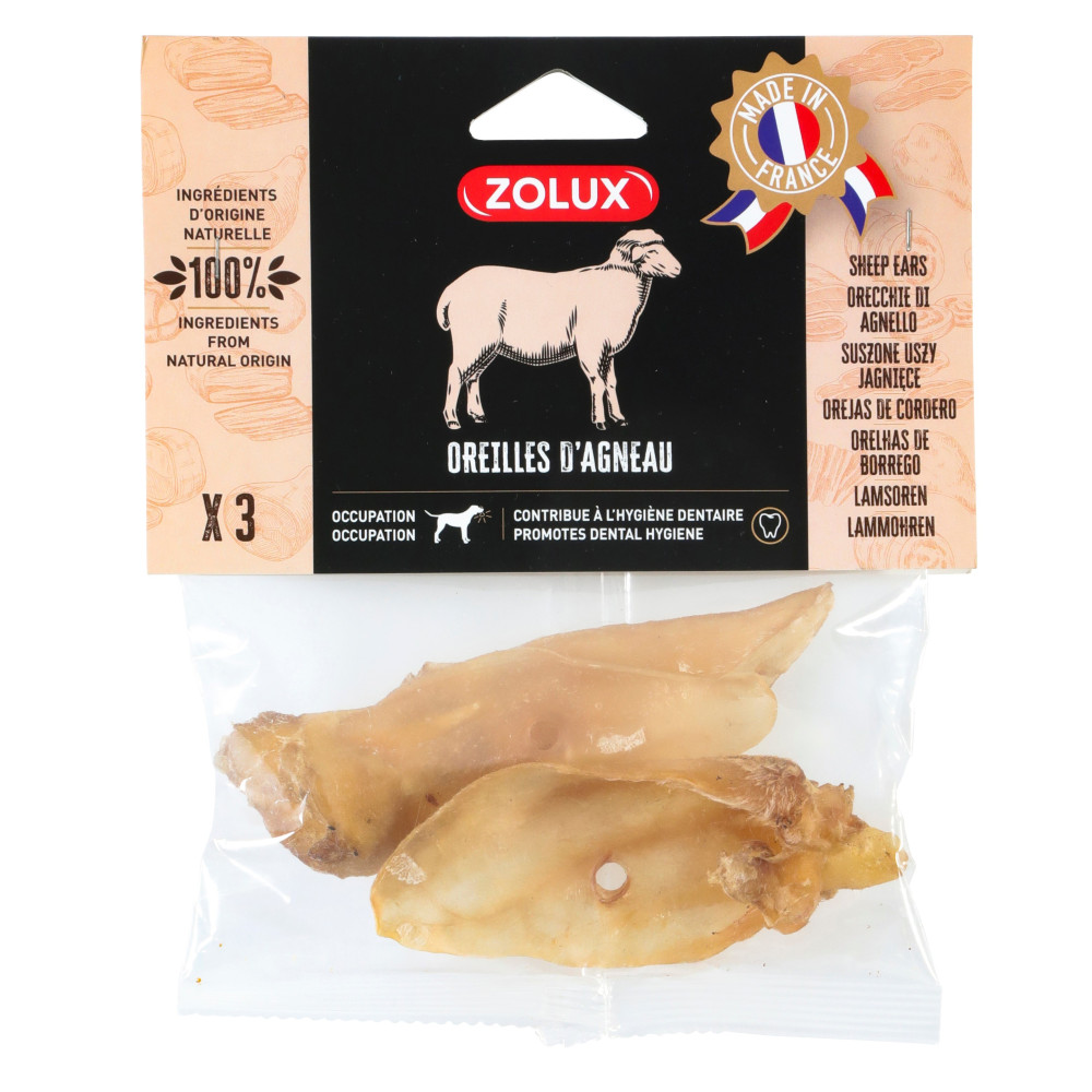 Friandises 3 oreilles d'agneau pour chien