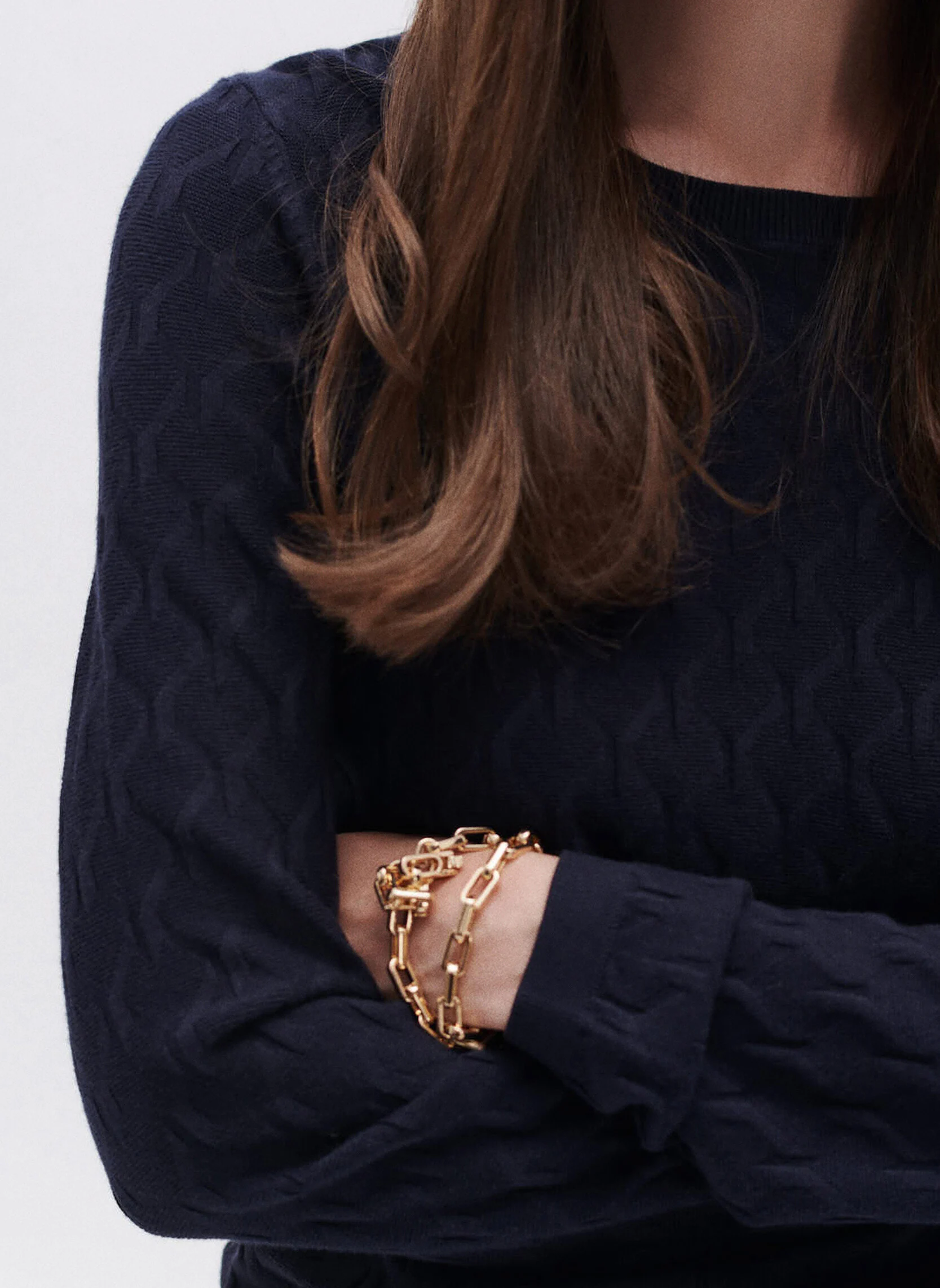 MANINA - Pull col rond en maille torsadées| Bleu