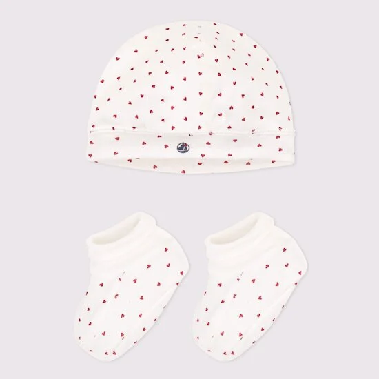 Lot de bonnet et chaussons en coton   Cœurs        de               Petit Bateau