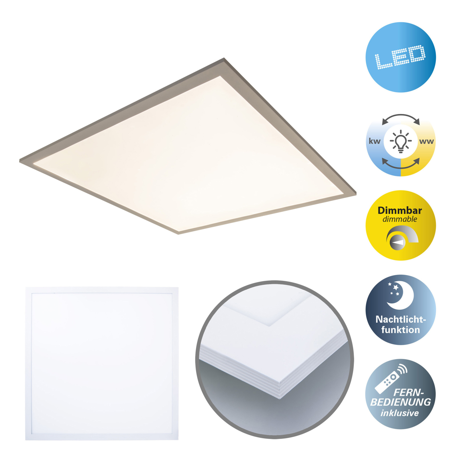 LED-Panel-Deckenleuchte NICO L - weiß - 59,5 cm - dimmbar
