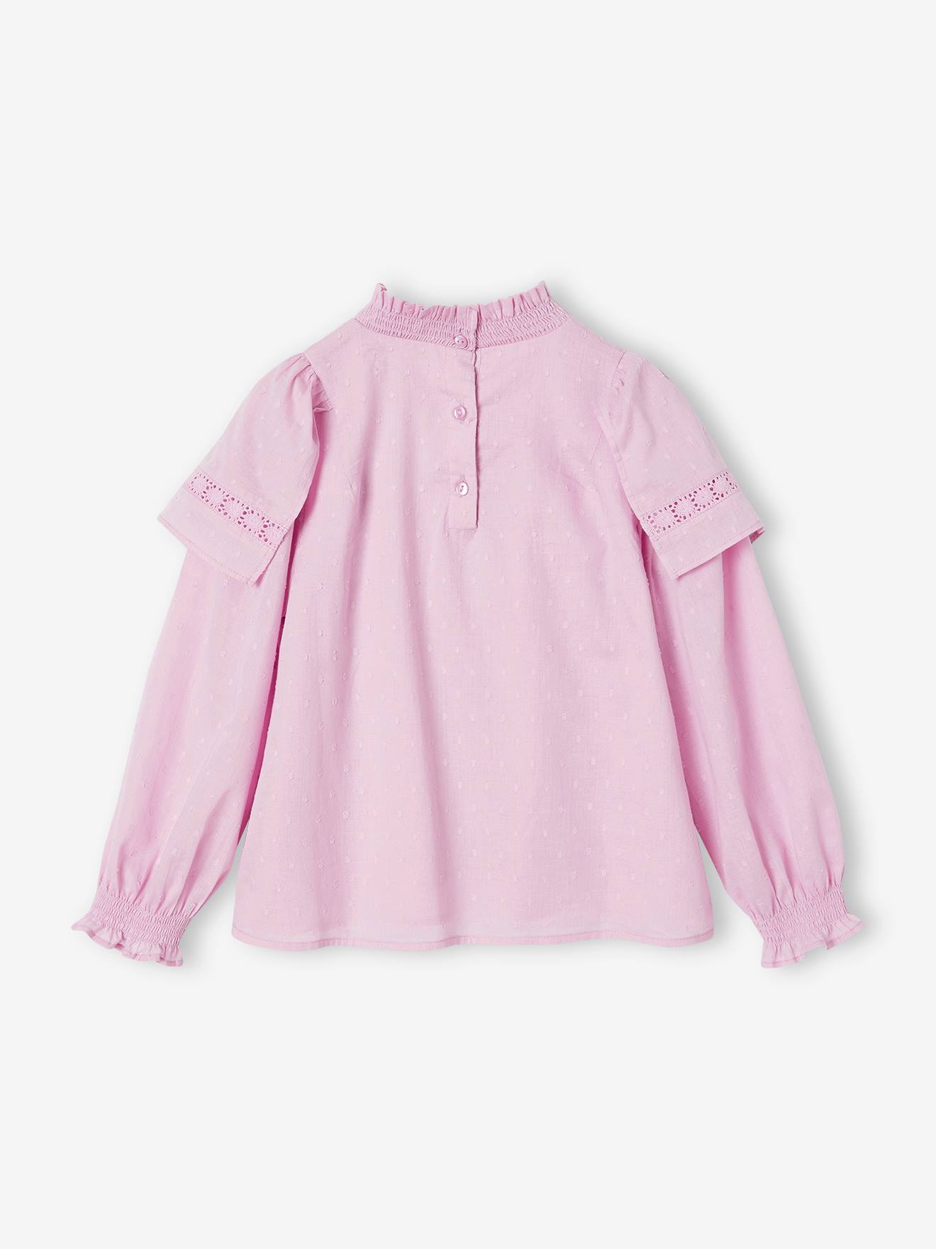 Blusa lilás plumettis com babados maxi bordados para meninas