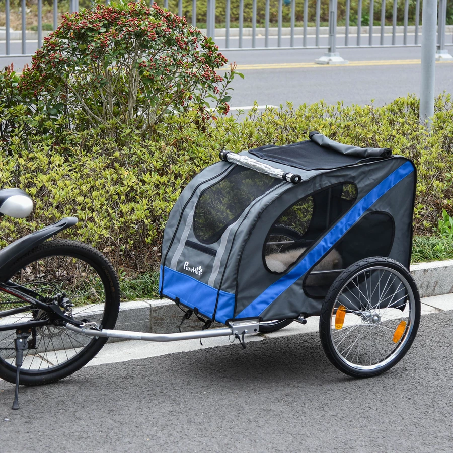 PawHut Fahrradanhänger für Hunde grau, blau
