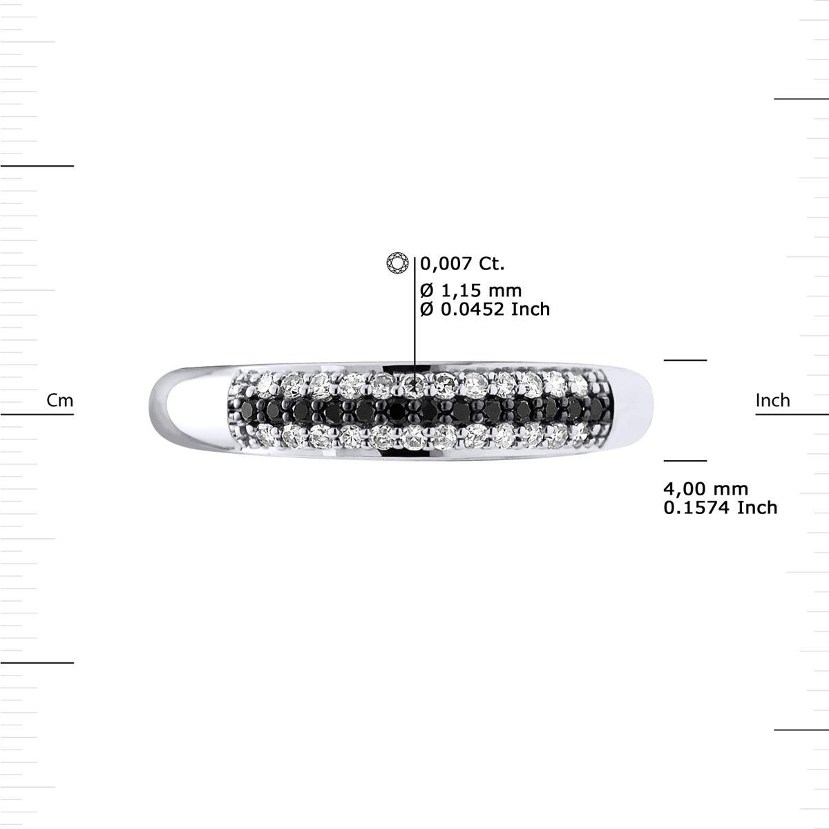 Alliance Diamants Noirs et Blancs 0,260 Cts Or Blanc