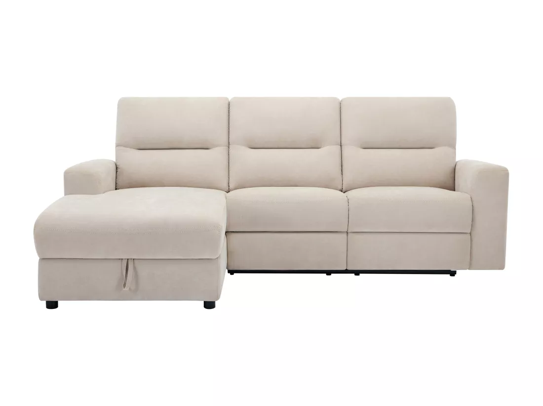 Canapé d'angle gauche relax électrique avec rangements en tissu beige BURIOCA