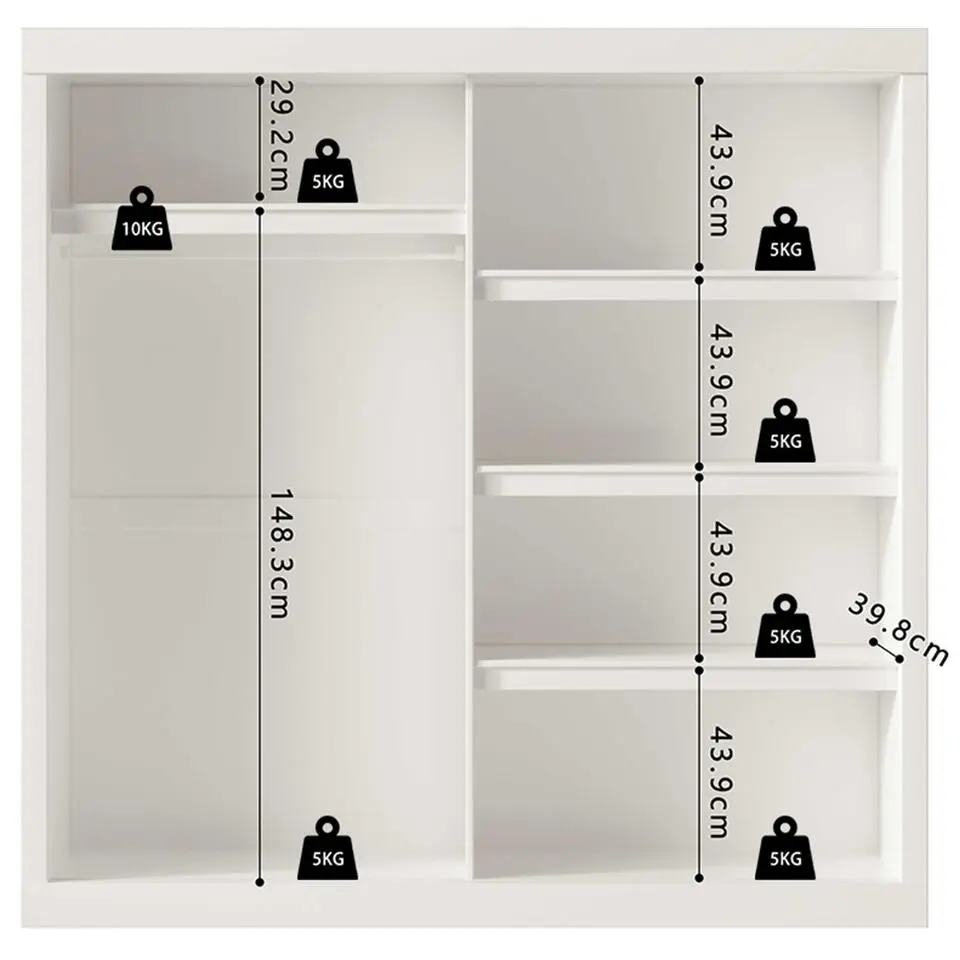 Rousseau Kledingkast Mike - 183 x 53 x 198 cm - Met spiegel - Wit