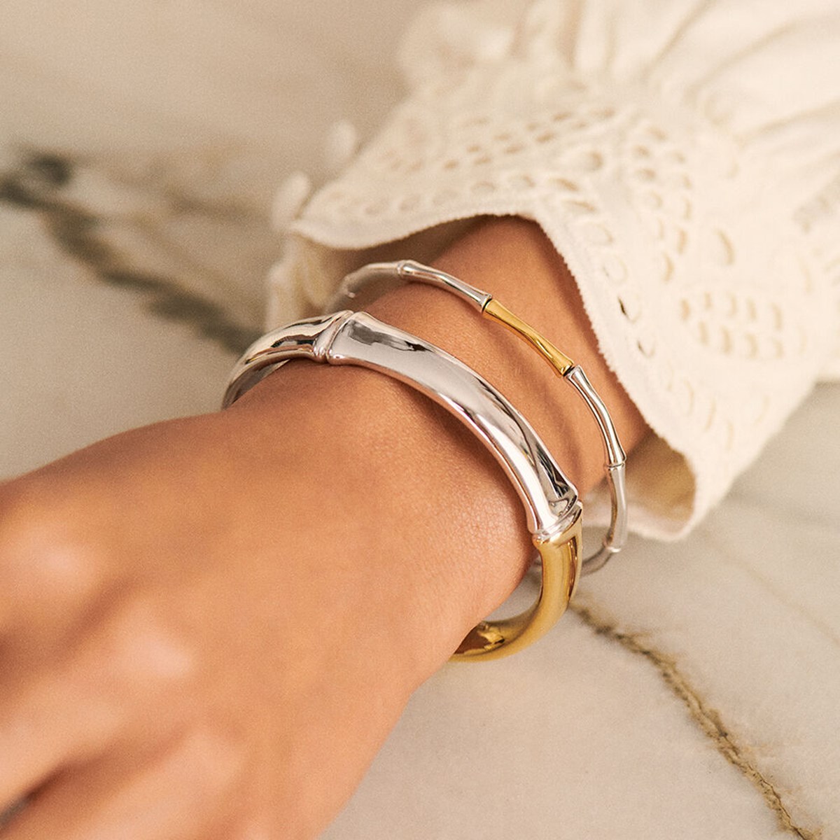 Bracelet souple Agatha Bamboo argenté