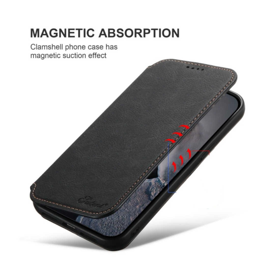 iPhone 13 Pro MagSafe Leder Tasche Flip Wallet Cover mit Kartenfächer - Schwarz