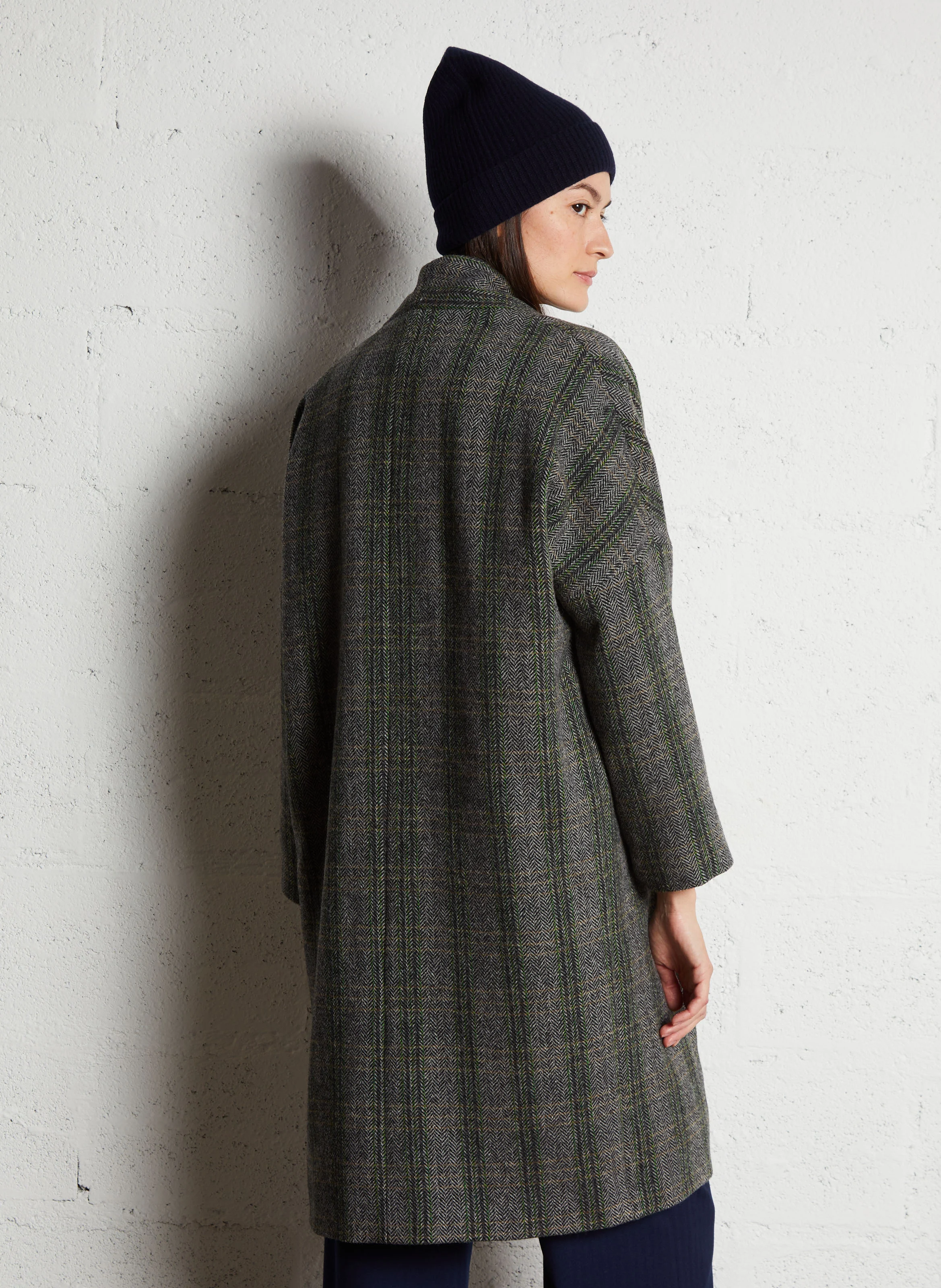 LYNX - Manteau ample col V en laine | Bleu