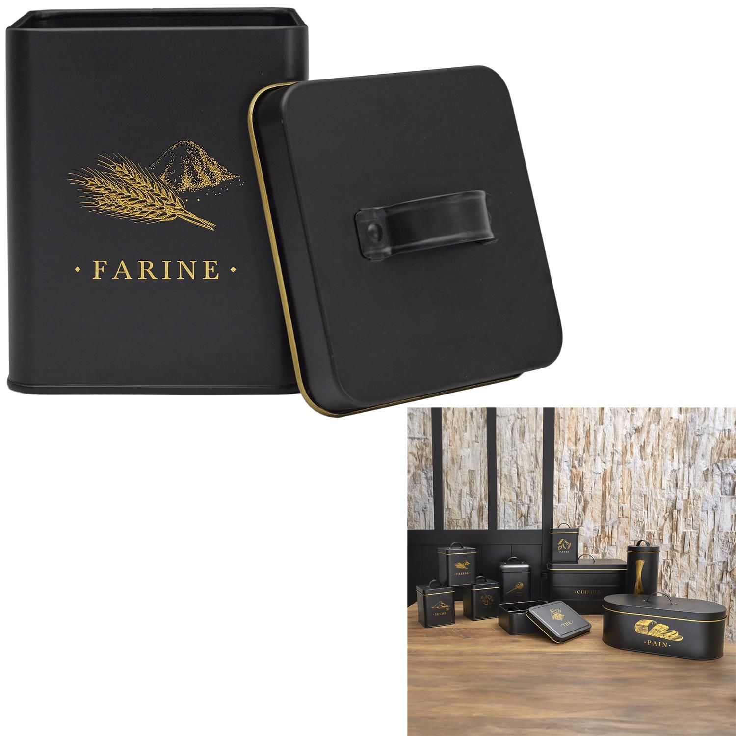BOITE METAL NOIR ET DORE FARINE