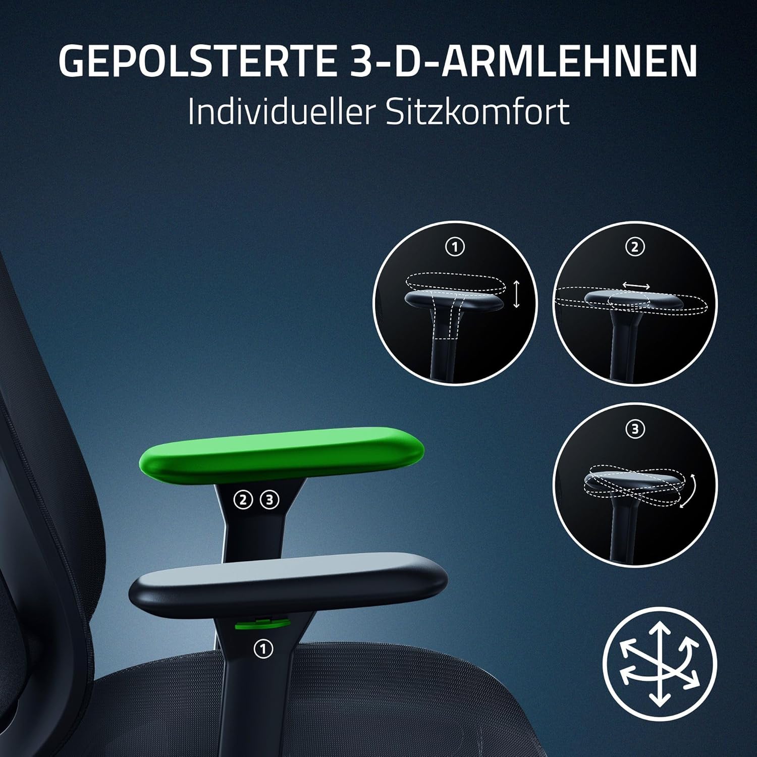 Razer Fujin - Gaming-Stuhl mit ultra atmungsaktivem Mesh (Synchro-Tilt-Technologie mit 130° Neigung, Höhenverstellbare Lordosenstütze, Gepolsterte 3-D-Armlehnen, Gestell mit hoher Sitzhöhe) Schwarz