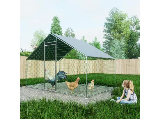 Enclos extérieur métallique poulailler 3x2x2 m avec système verrouillage et bâche PE durable pour élevage volailles sécurisé