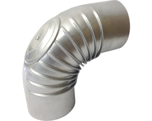 Bertrams kachelpijpbocht 90°, Ø 110 mm, vuurgealuminiseerd zilver met deur