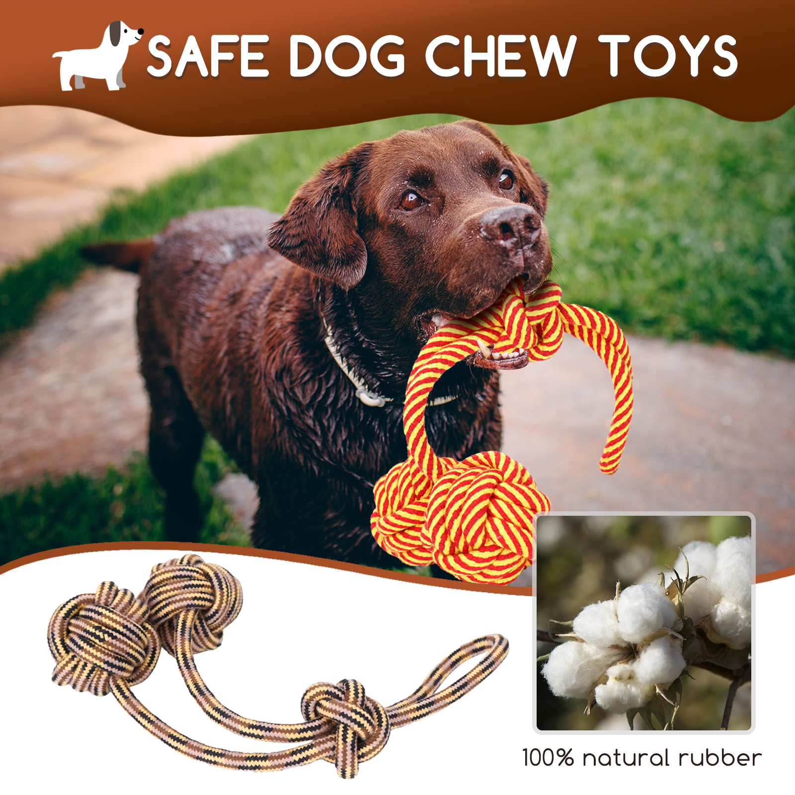 Nobleza - Corda de brinquedo para cães, 100% algodão, benéfica para a saúde mental, saúde dental e limpeza dos dentes do seu cão, 28 cm