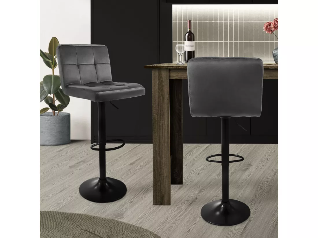 Lot de 2 tabourets de bar Réglable en hauteur Tabouret de bar en velours Taboure