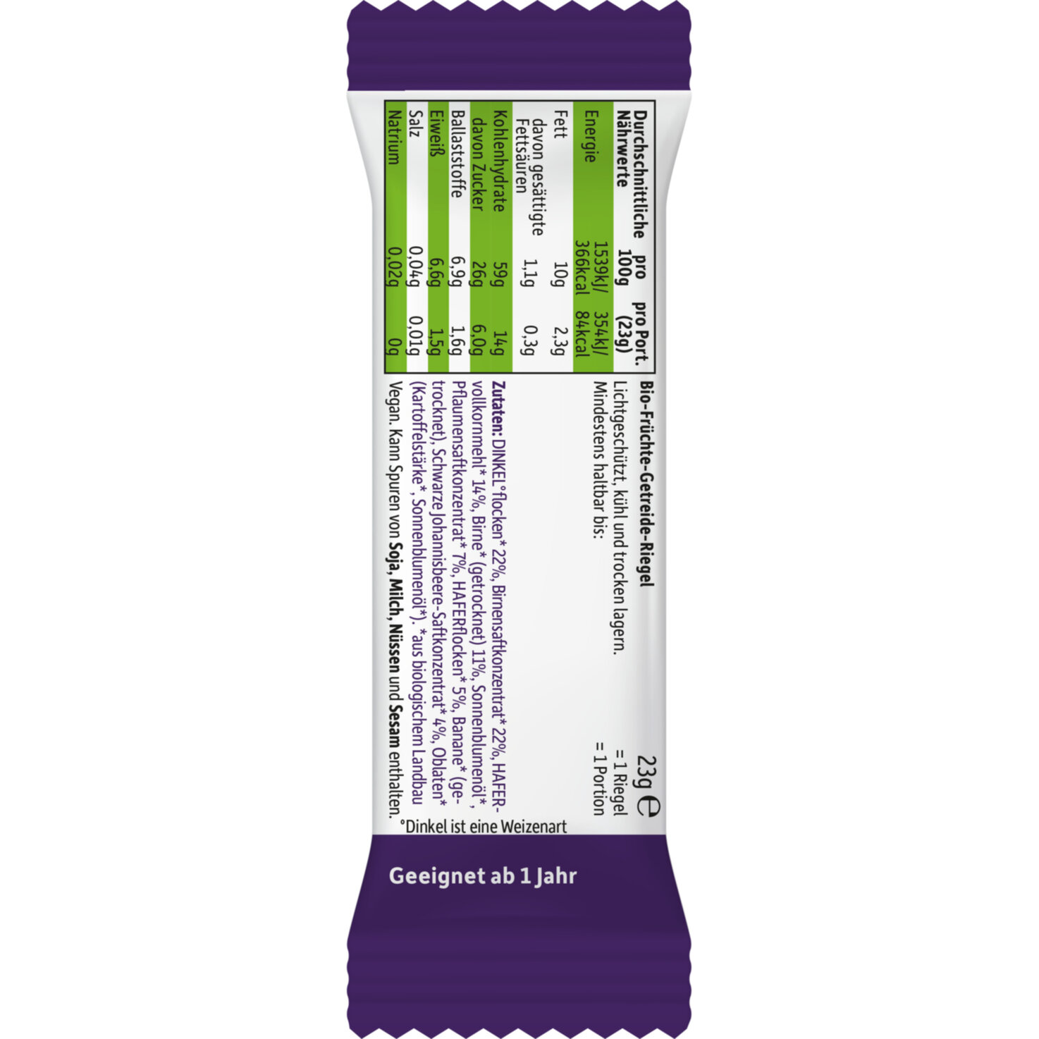 Freche Freunde Bio Riegel Birne Pflaume & schwarze Johannisbeere 12+ Monate 4x23g