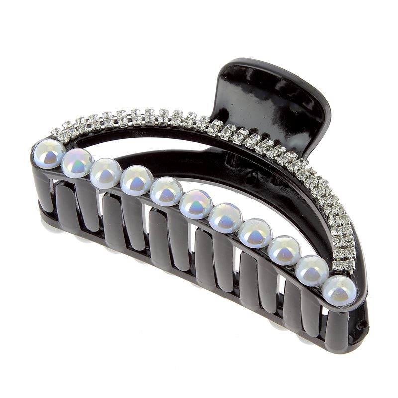 Pince croco strass et perles demi lune