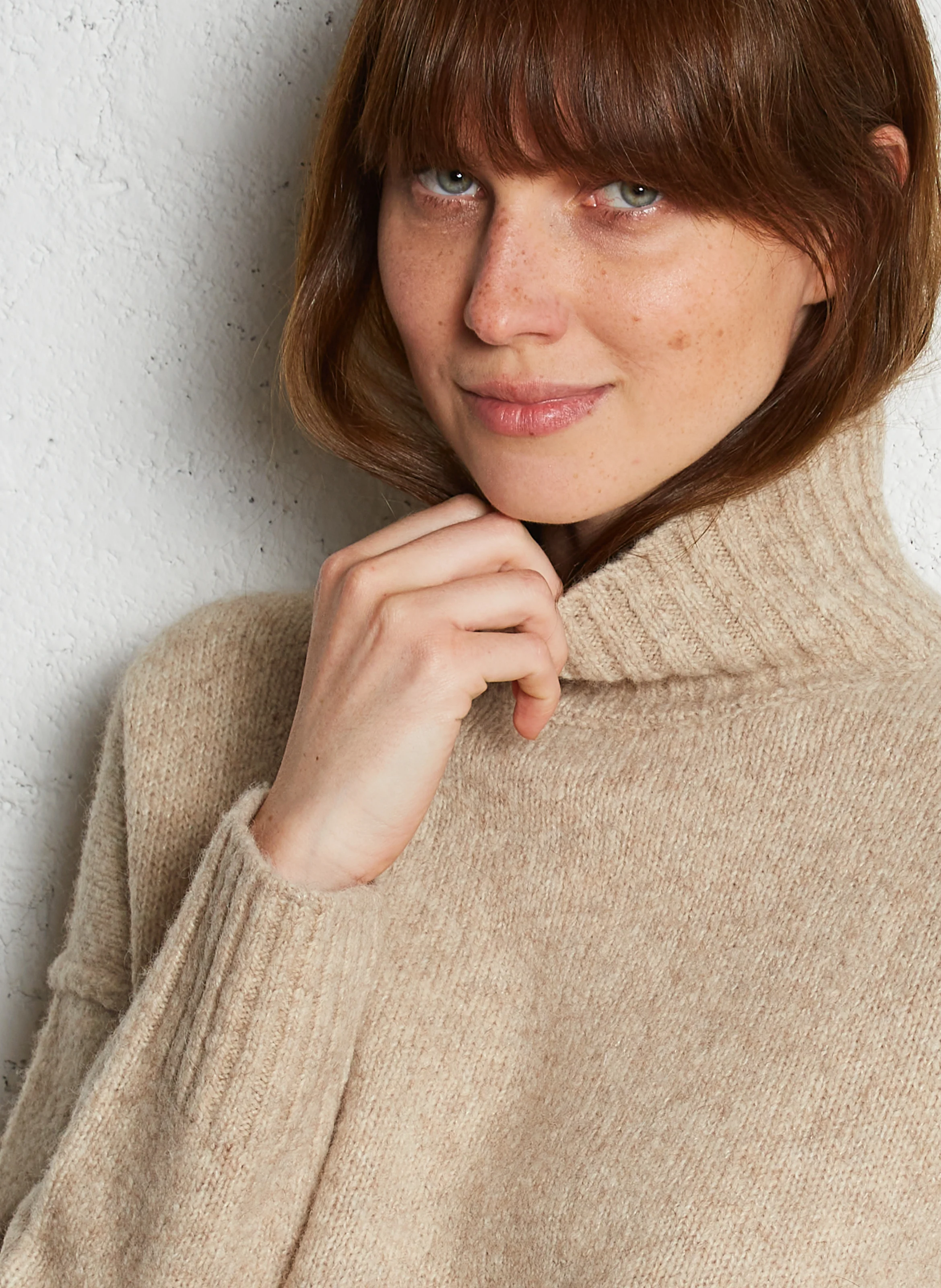 MYTHE - Pull oversize col montant en laine mélangée | Gris