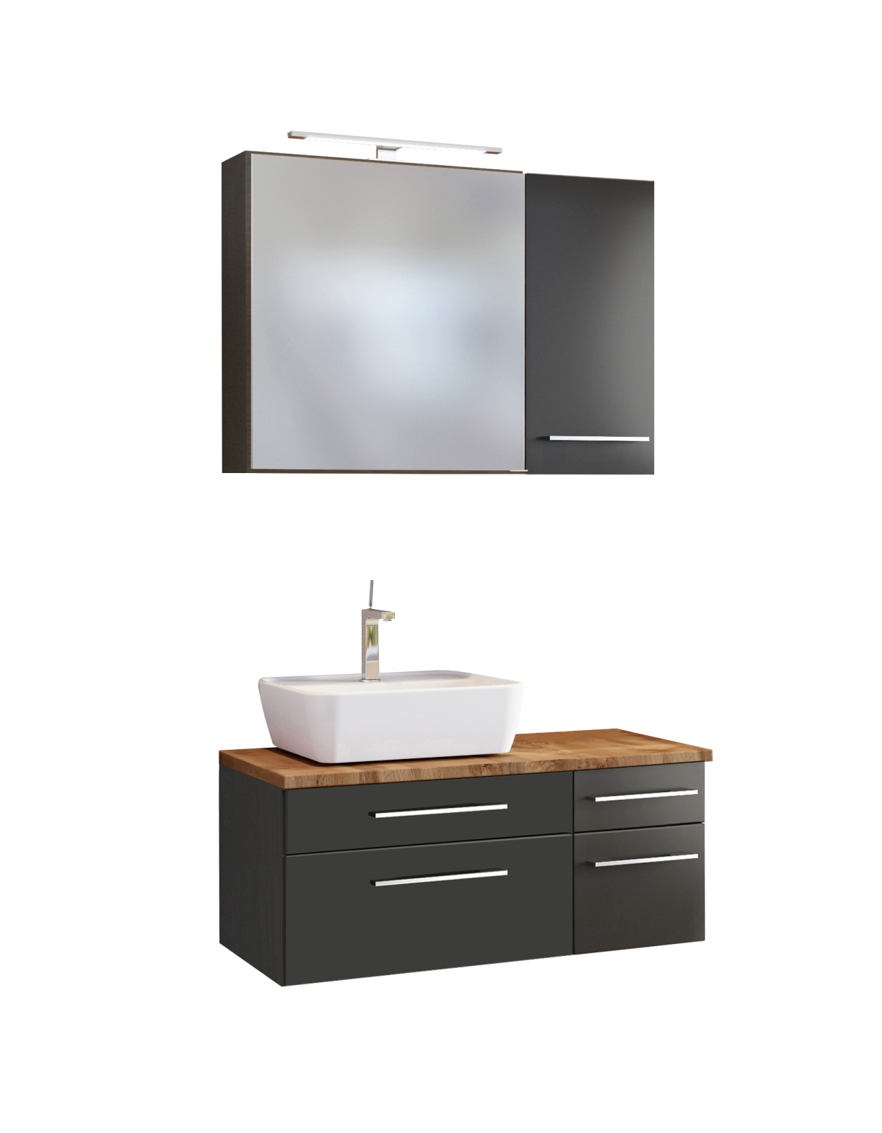 3-teiliges Badmöbel-SetDAVOS - grau - 90 cm breit - Becken links