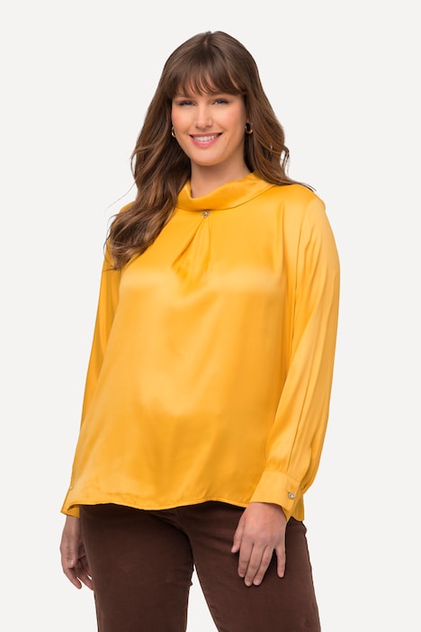 Bluse, Satin, Umlegekragen, Zierfalte, Langarm