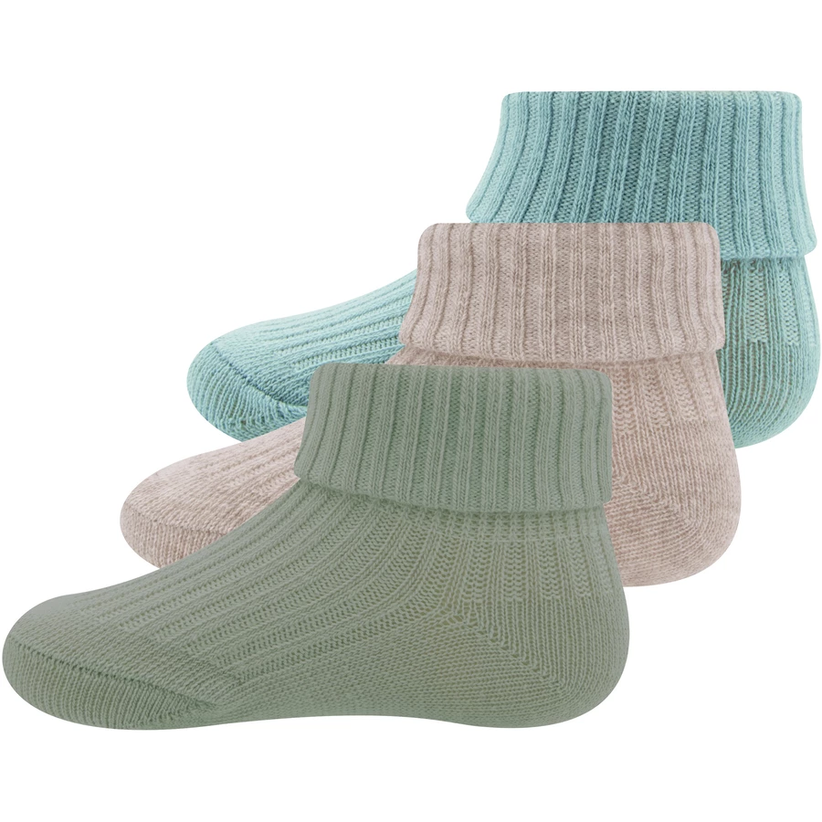 Ewers Babysocken Rippe mit Umschlag 3er Pack grünbeigetürkis