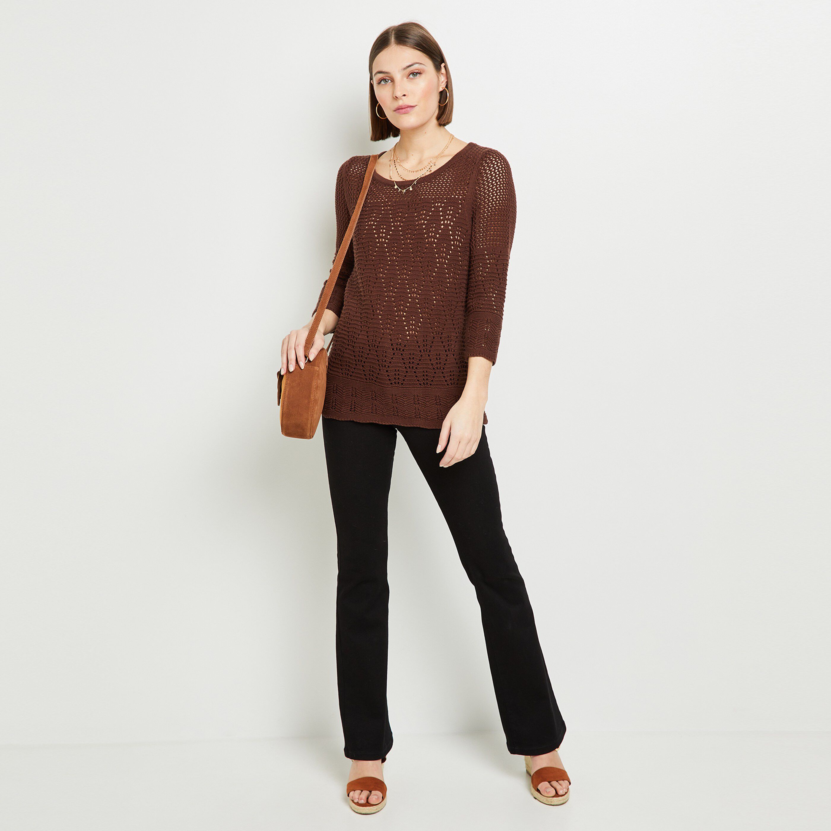 Pull crochet femme - MARRON