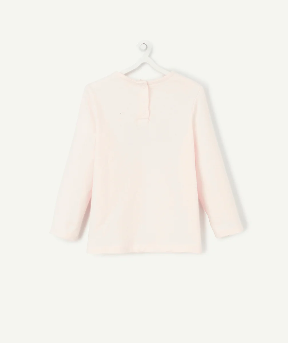 T-SHIRT BÉBÉ FILLE ROSE PÂLE EN COTON BIO AVEC MOTIF JAGUAR