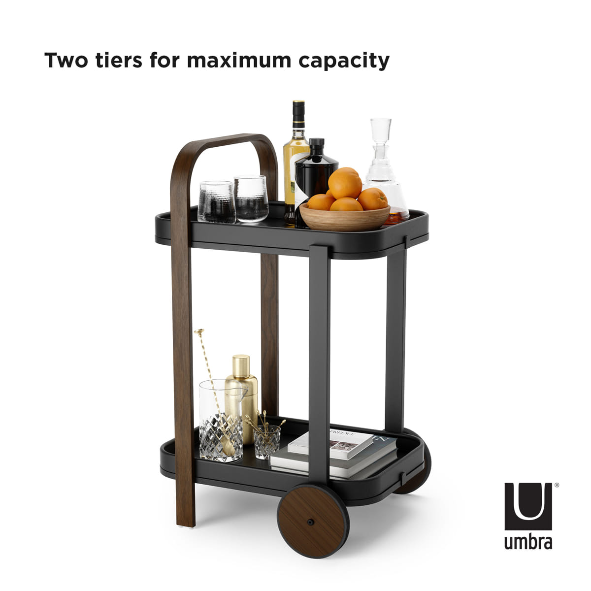 Trolley Bellwood bar en serveerwagen zwart/walnoot
