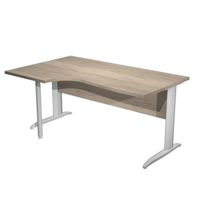 Bureau compact Trend - retour à gauche avec pieds métal en L + pied de renfort - L160 - plateau imitation chêne canadien - pied métal alu