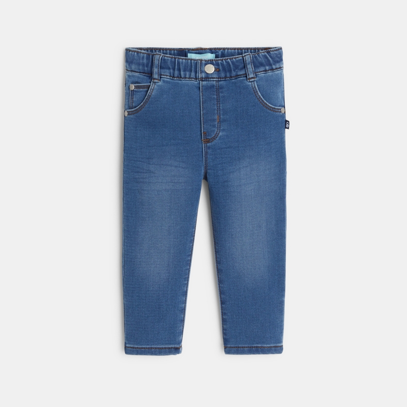 Jean enfilable taille élastique bleu bébé garçon