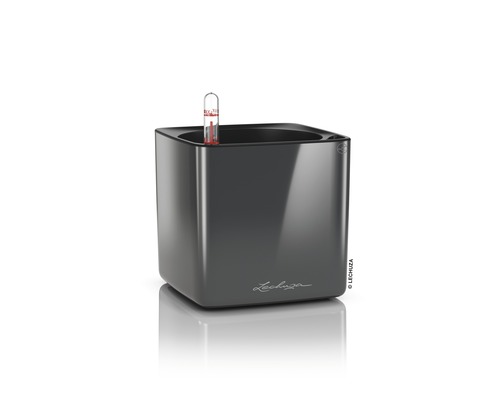 Lechuza Cube Glossy kunststof bloempot 14x14x14 cm antraciet incl. zelfbewateringssysteem en plantenbak