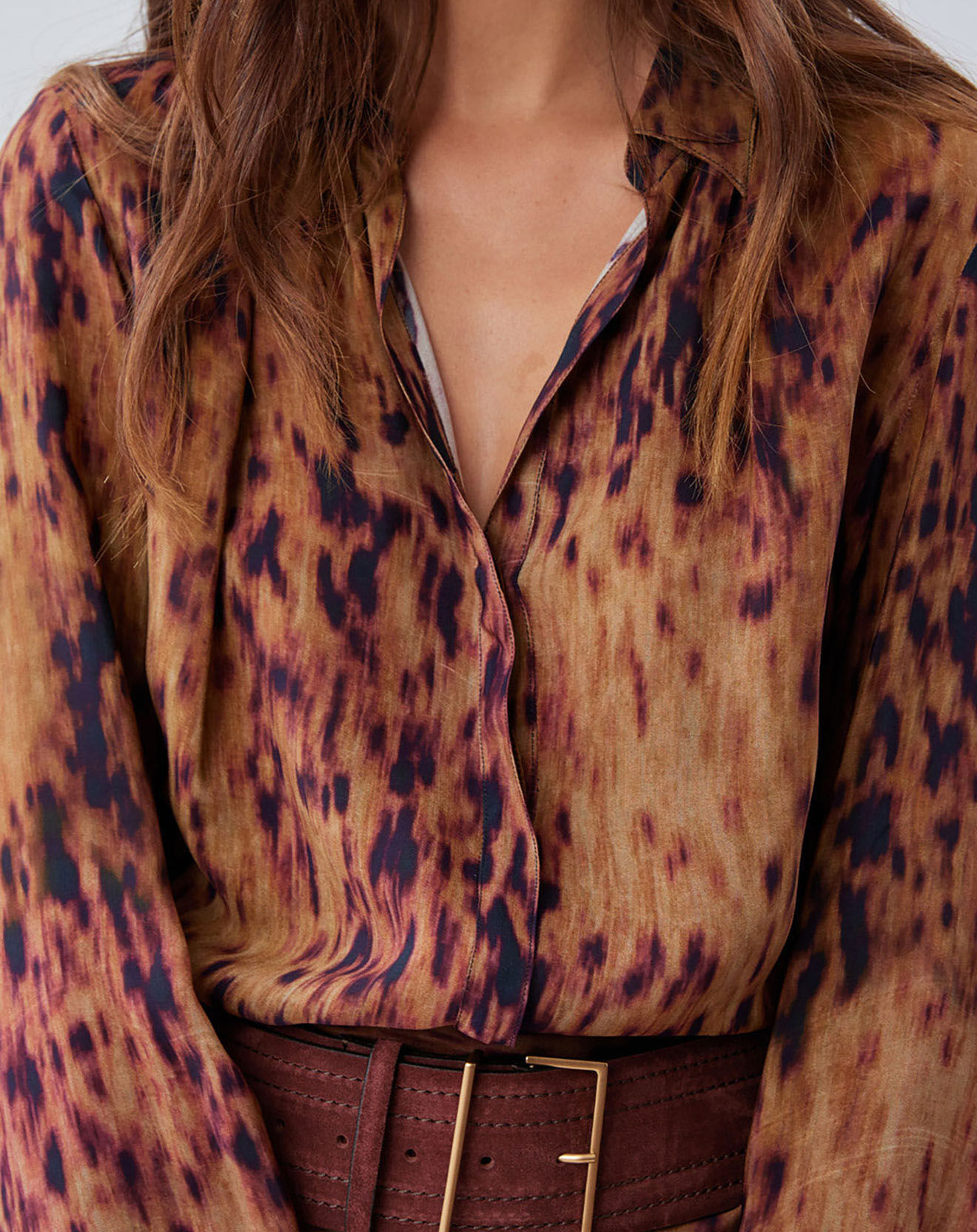 Lauren Vidal Blouse satinée Elsa imprimée santal marron