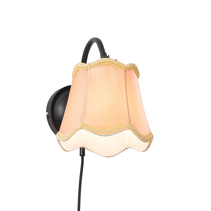 Klassieke wandlamp zwart met lampenkap goud - Nona