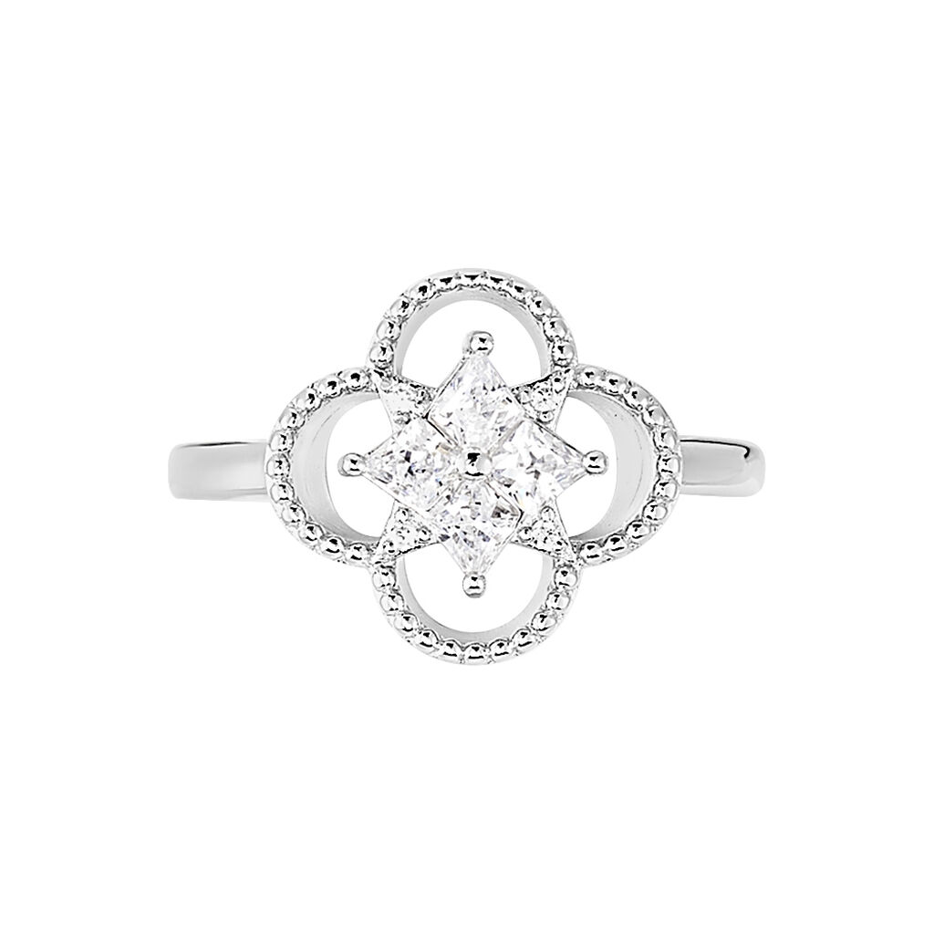 Bague Laetizia Fleur Argent Blanc Oxyde De Zirconium