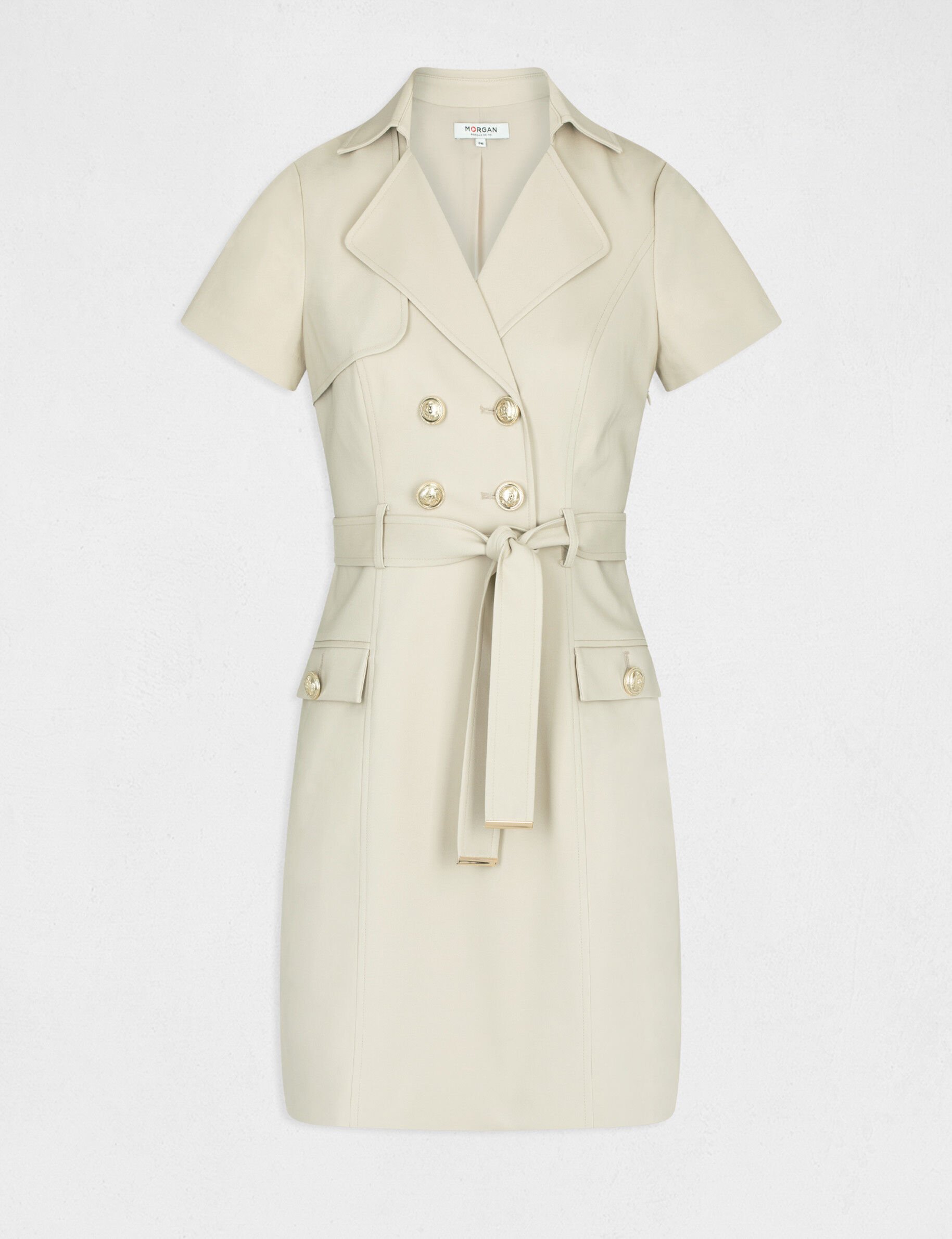 Robe droite boutonnée ceinturée beige femme - beige