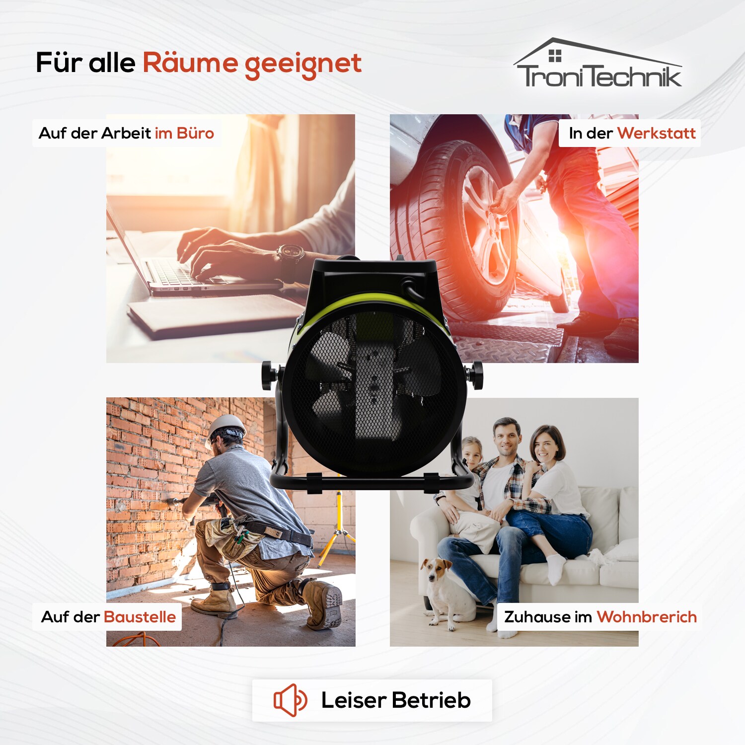 TroniTechnik® KH-503 Keramikheizer Heizlüfter Heizung 3.000 Watt, mit Tragegriff, PTC Keramik, stufenlose Thermosteuerung