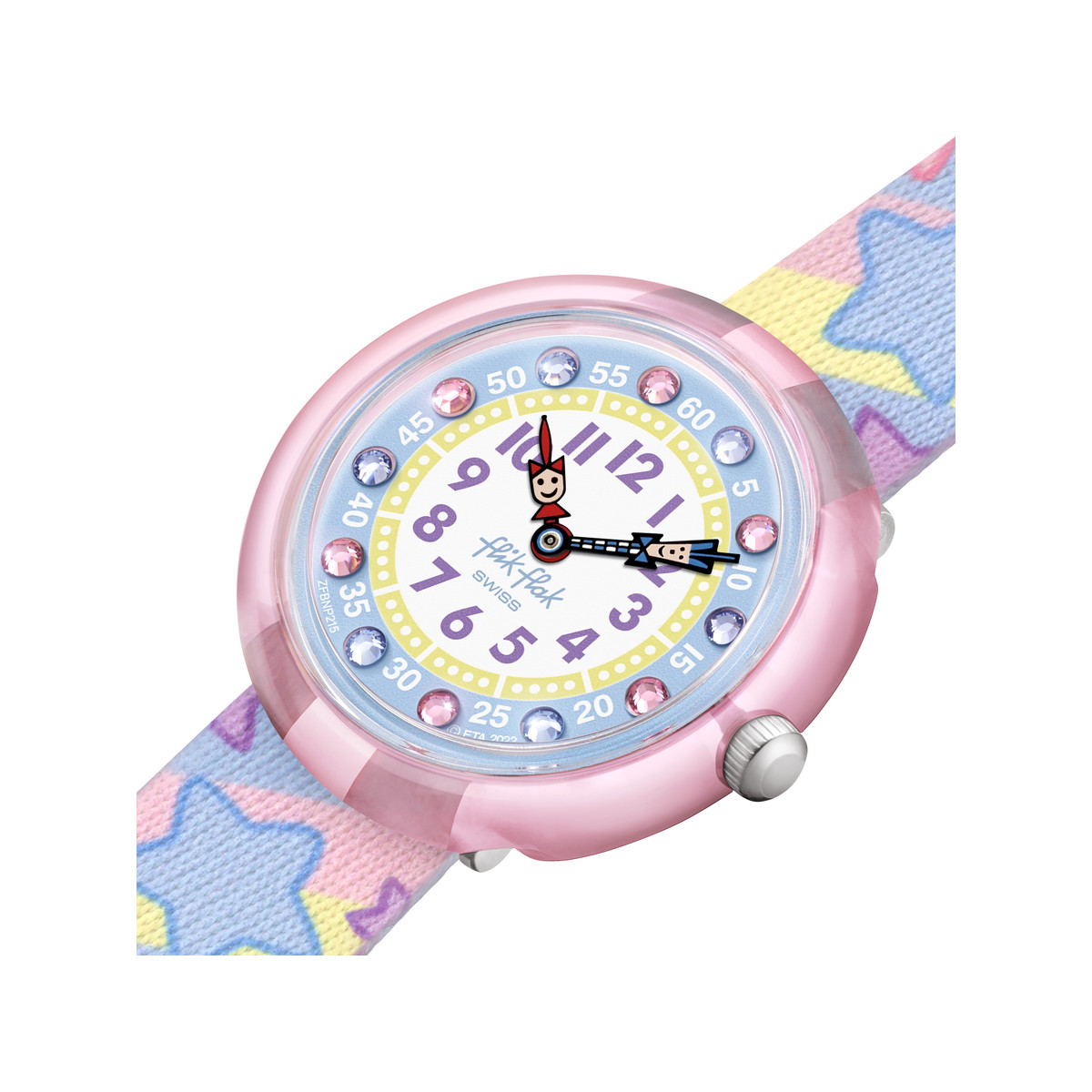 Montre FLIK FLAK Shine bright Star party enfant plastique biosourcé bracelet PET recyclé bleu