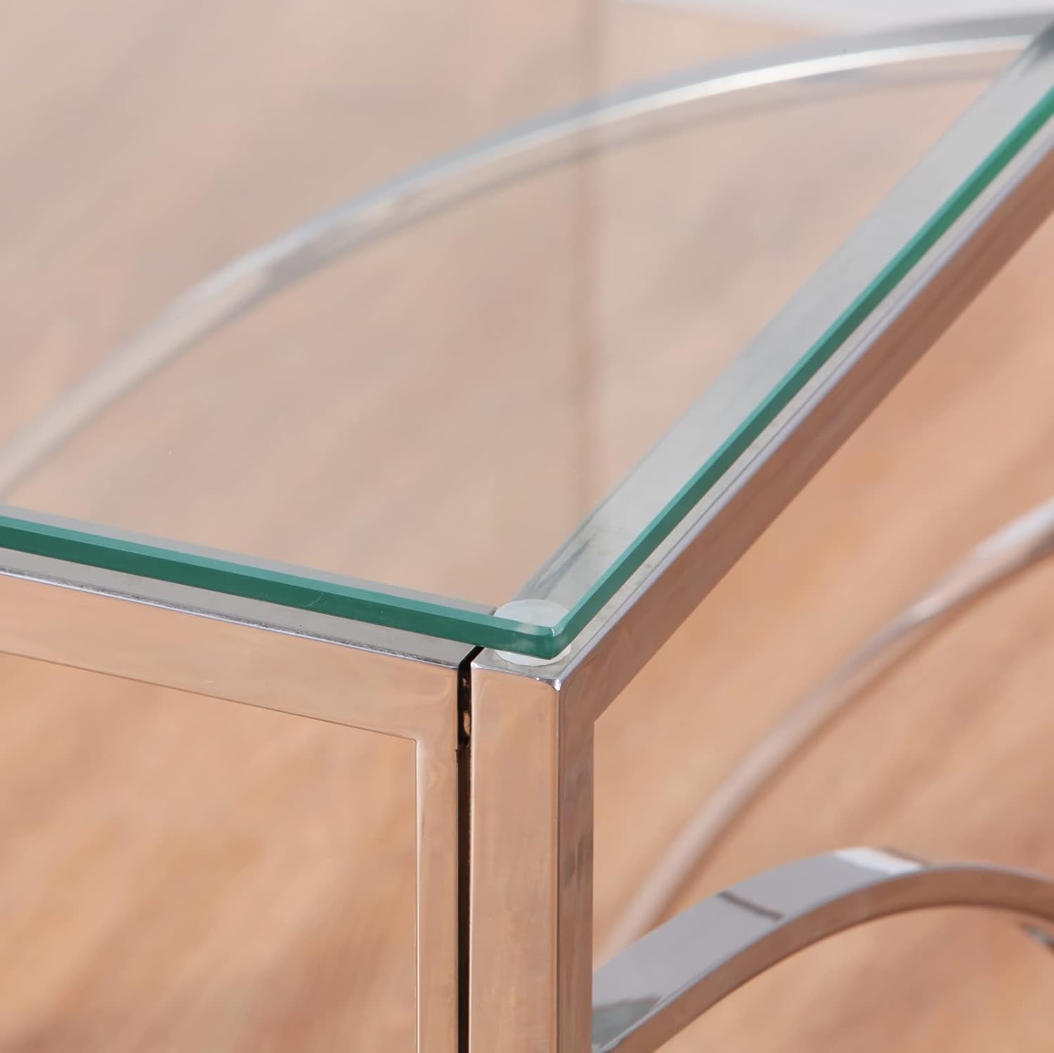 Beistelltische Couchtisch Sofatisch für Wohnzimmer, Schlafzimmer Küche Café und Bar, moderner Kaffeetisch mit Edelstahl Gestell und transparentem Hartglas (quadratisch silbern)