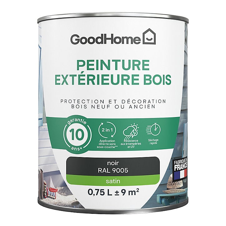 Peinture extérieure bois GoodHome noir satin 0.75L