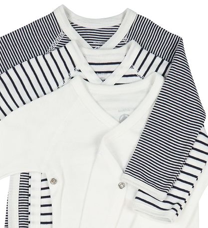 Petit Bateau Slå-om Body l/æ - 3-pak - Blå/Hvid Stribet