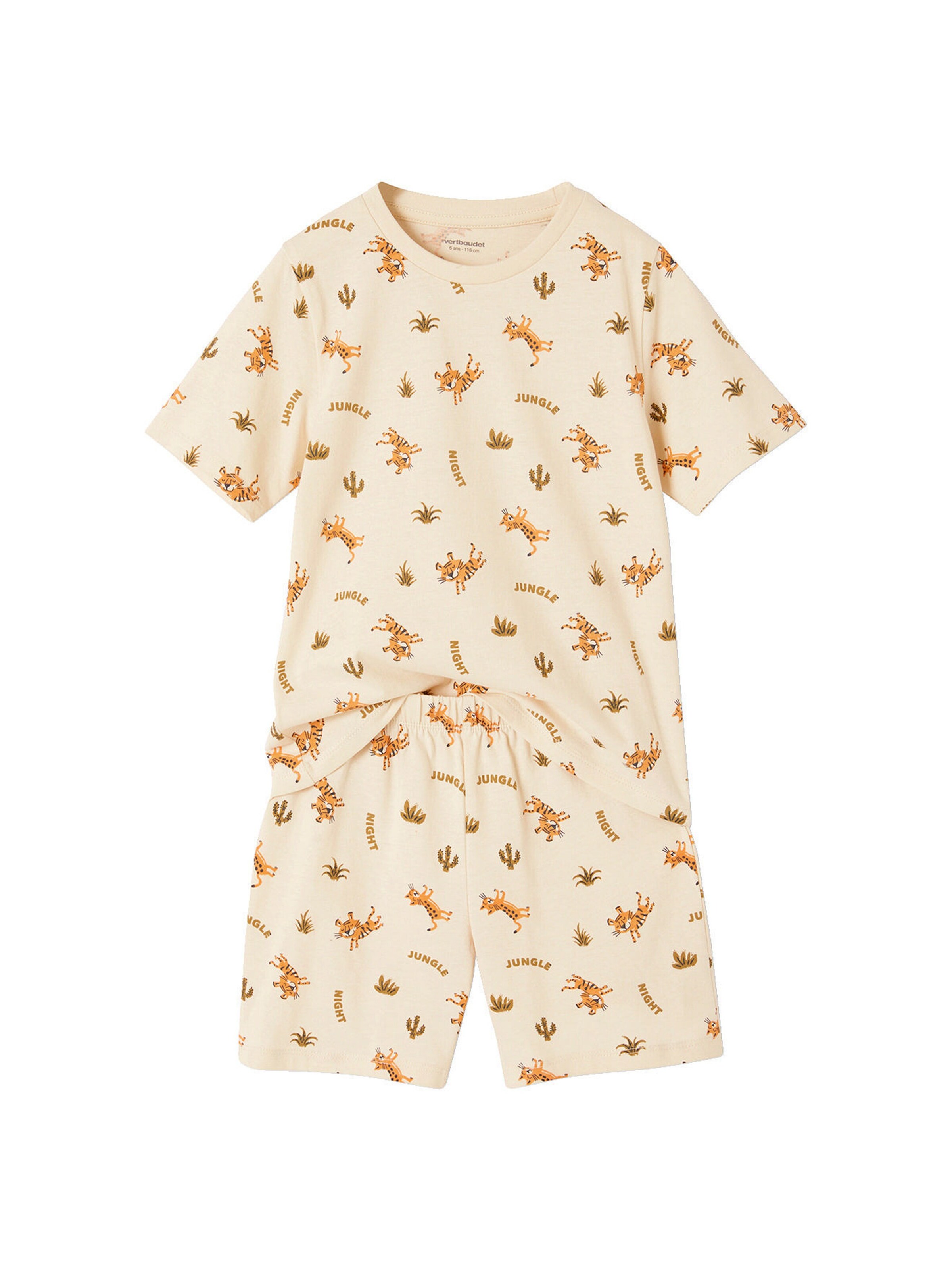 Vertbaudet 2er-Pack kurze Jungen Schlafanzüge mit Tigern khaki