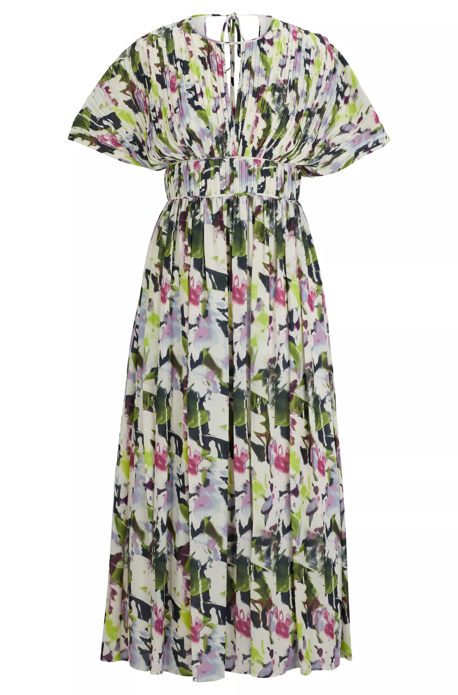 Vestido preto de manga curta da BOSS com detalhes vazados.